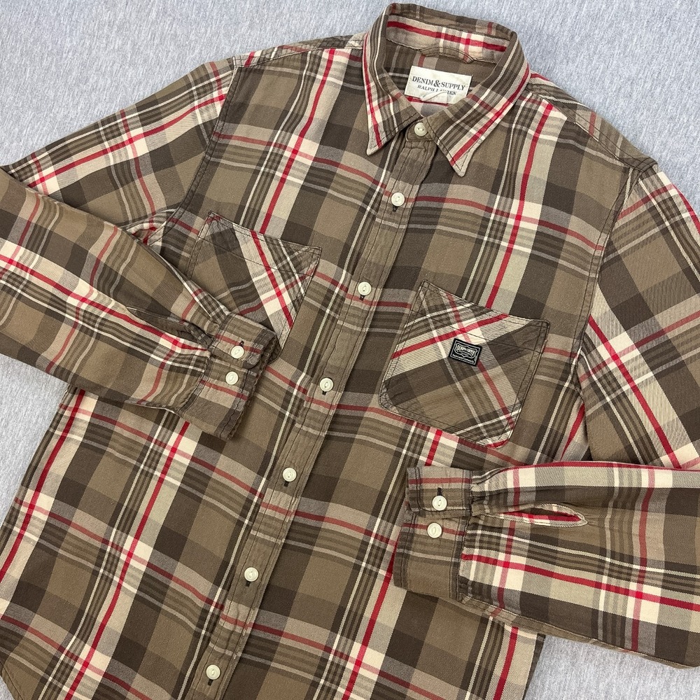 Denim & Supply Ralph Lauren Shirt Mens M Brown Plaid Button-Up Cat-Eye Buttons
